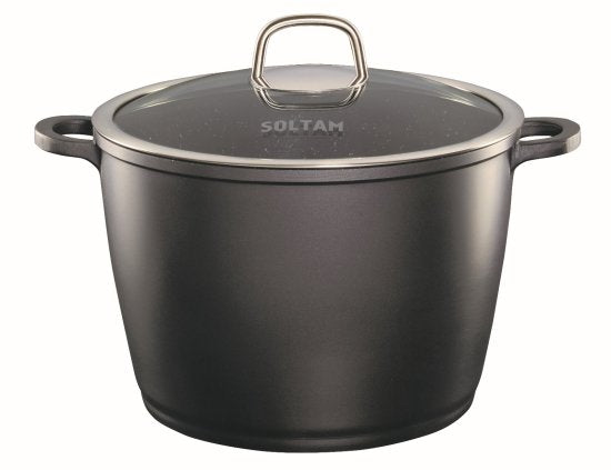 סירי אלומיניום בציפוי שיש במגוון גדלים - סדרת Mineral Stone-סירי אלומיניום-Soltam סולתם-סיר גבוה - קוטר 28 ס''מ 11 ליטר-סופר הום