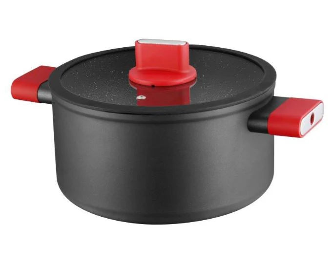 סירי אלומיניום עם ידיות צבעוניות במגוון גדלים - סדרת Soltam Cube-סירי אלומיניום-Soltam סולתם-סיר סוטאז' נפח 2.5 ליטר - קוטר 24 ס"מ-אדום-סופר הום