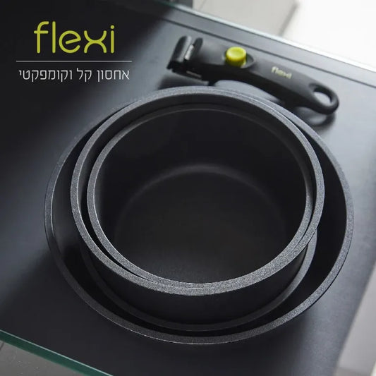 מארז כלי בישול 11 חלקים עם 2 ידיות נשלפות FLEXI בשילוב ירוק ליים-סט סירים-Food Appeal-סופר הום