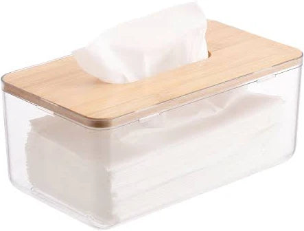 קופסת טישו שקופה מכסה במבוק-קופסת טישו-Home Design-סופר הום