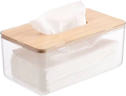 קופסת טישו שקופה מכסה במבוק-קופסת טישו-Home Design-סופר הום