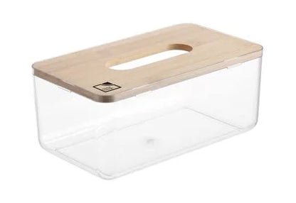 קופסת טישו שקופה מכסה במבוק-קופסת טישו-Home Design-סופר הום