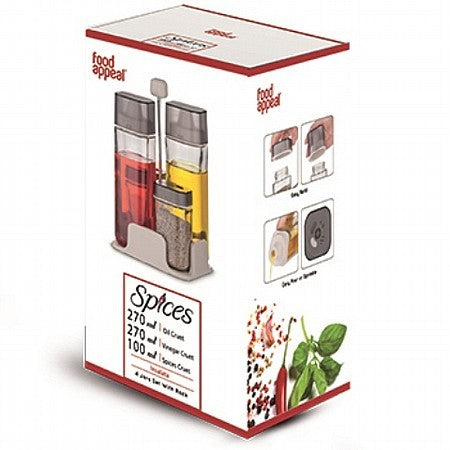 INSALATA סט שמן \ חומץ \ תבלינים מזכוכית 270 מ"ל \ 100 מ"ל-בקבוק שמן-Food Appeal-סופר הום