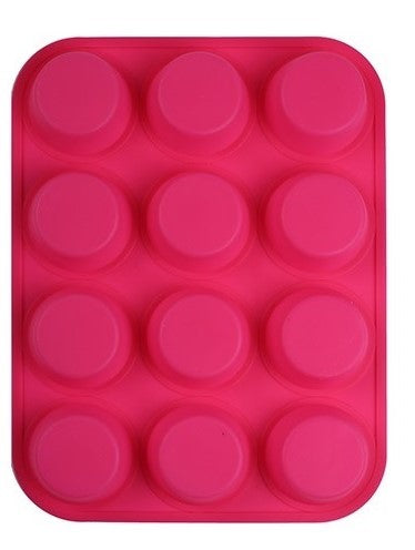 תבנית סיליקון מאפינס 12 שקעים-תבנית סיליקון-MAMA-ורוד-סופר הום