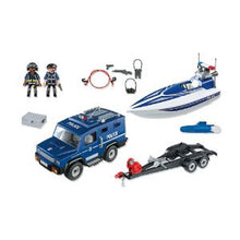 Load image into Gallery viewer, ג&#39;יפ משטרה וסירת מרוץ על נגרר-PLAYMOBIL-סופר הום
