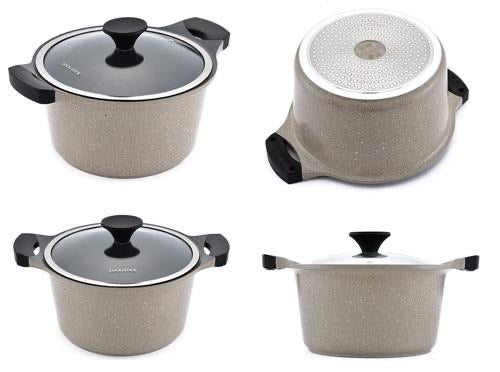 STONE סירי יציקה וסוטז' בציפוי אבן שיש במגוון גדלים - סדרת-סירי אלומיניום-Lock & Lock-סיר יציקה 20 ס״מ, 3 ליטר, stone-סופר הום