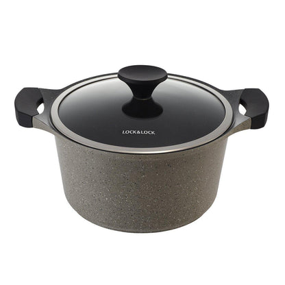 STONE סירי יציקה וסוטז' בציפוי אבן שיש במגוון גדלים - סדרת-סירי אלומיניום-Lock & Lock-סיר יציקה 20 ס״מ, 3 ליטר, stone-סופר הום